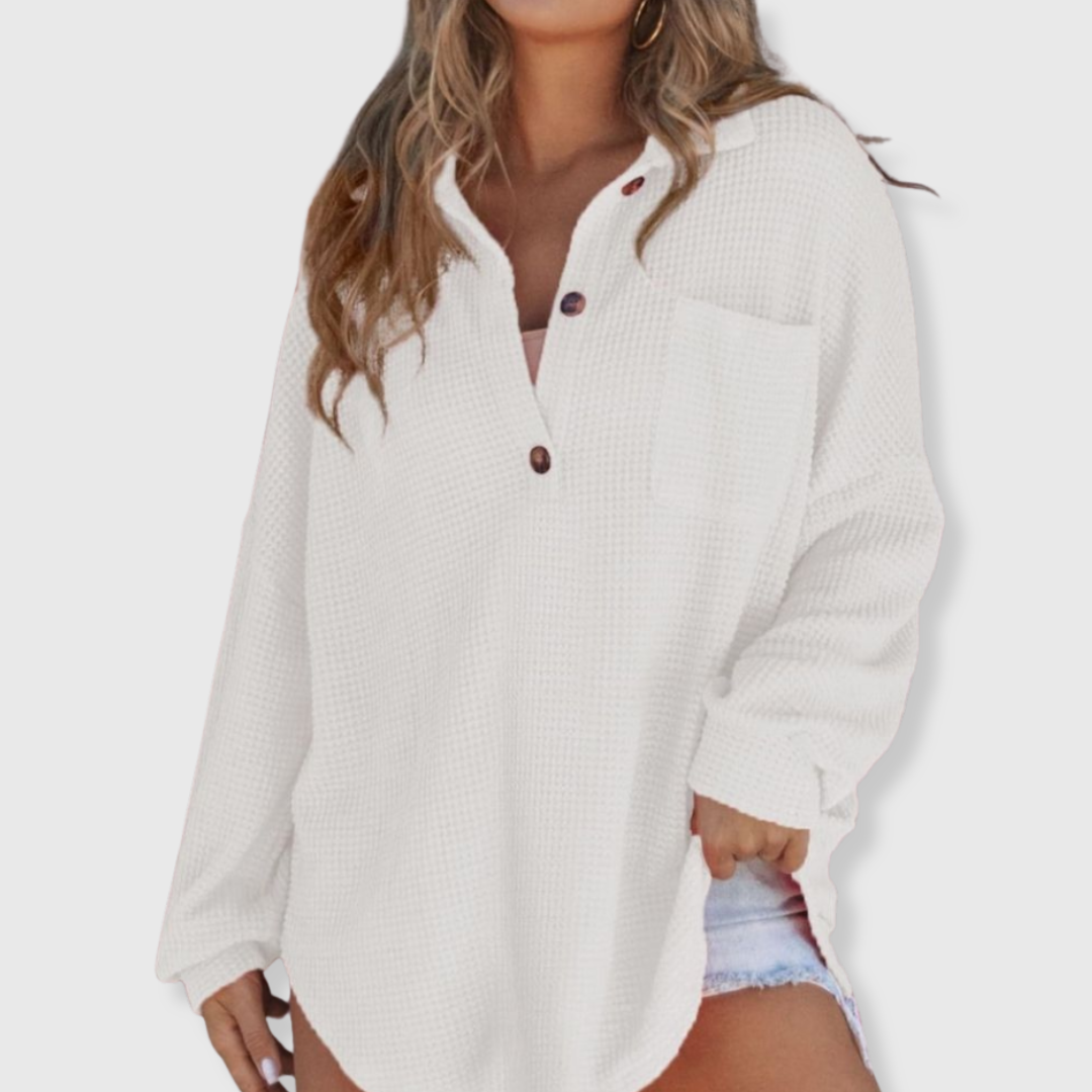 Talia | Waffelstrick V-Ausschnitt-Pullover