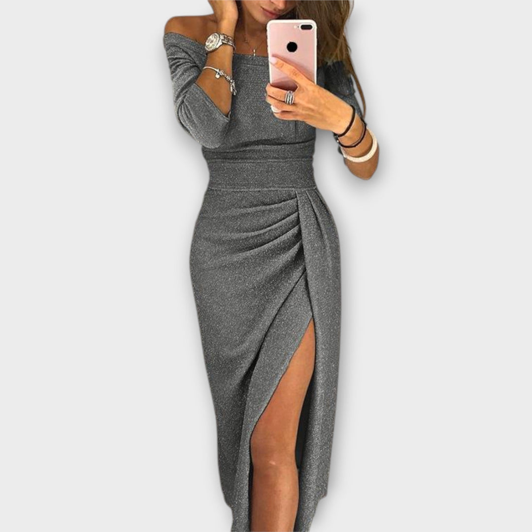 Nikita | Schulterfreies Premium-Kleid mit Glanzeffekt