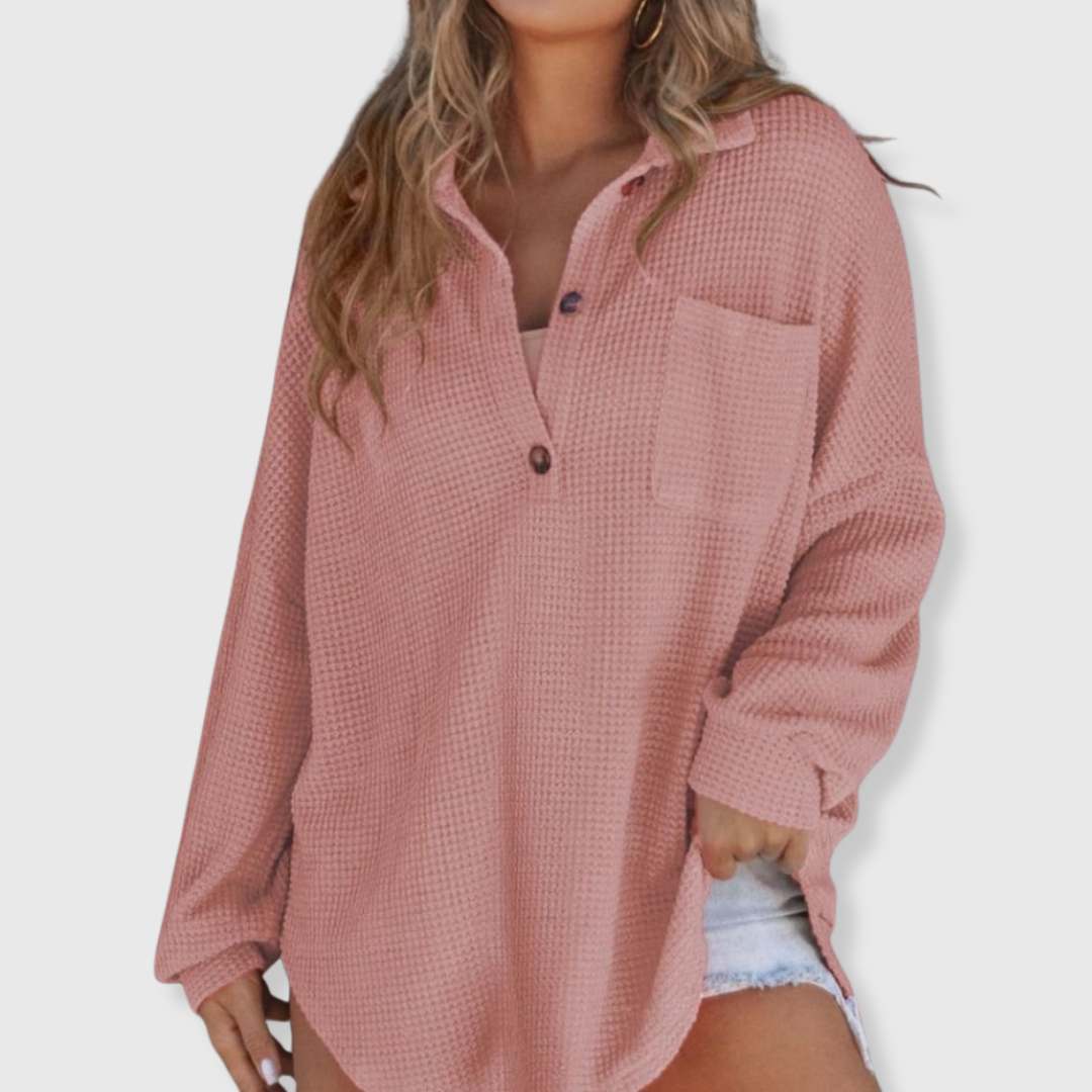 Talia | Waffelstrick V-Ausschnitt-Pullover