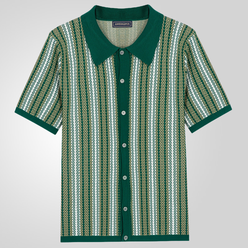 Herren Retro-Gestreiftes Polohemd mit Knopfleiste