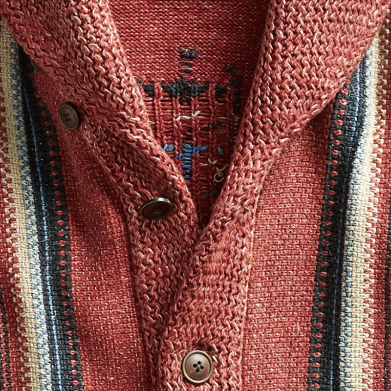 Herren Vintage Jacquard Strick-Cardigan mit Reverskragen und langen Ärmeln