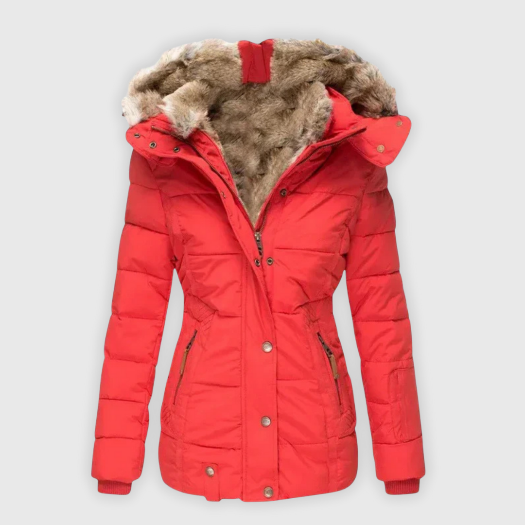 Verena | Warmer Mantel mit Kunstfellbesatz