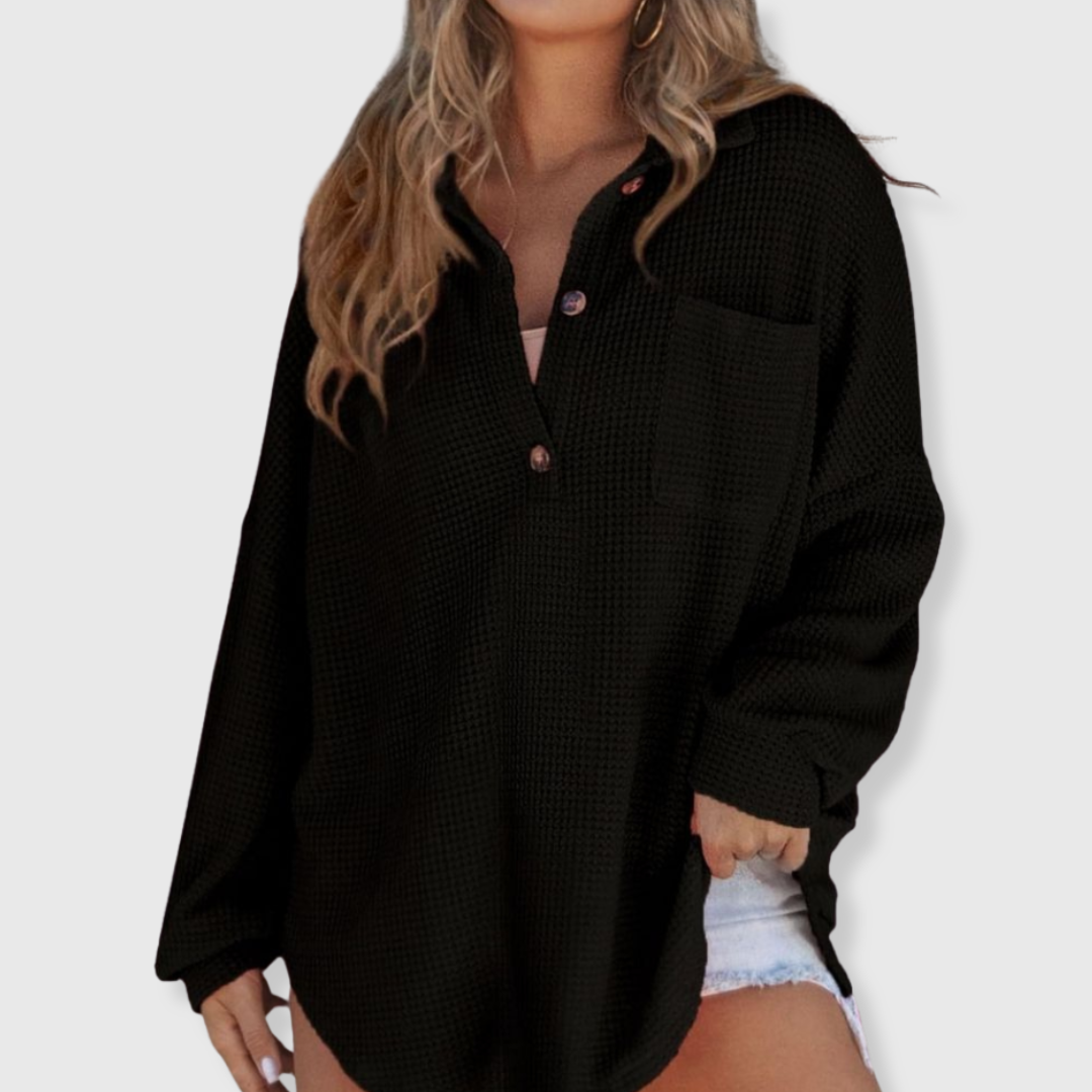 Talia | Waffelstrick V-Ausschnitt-Pullover