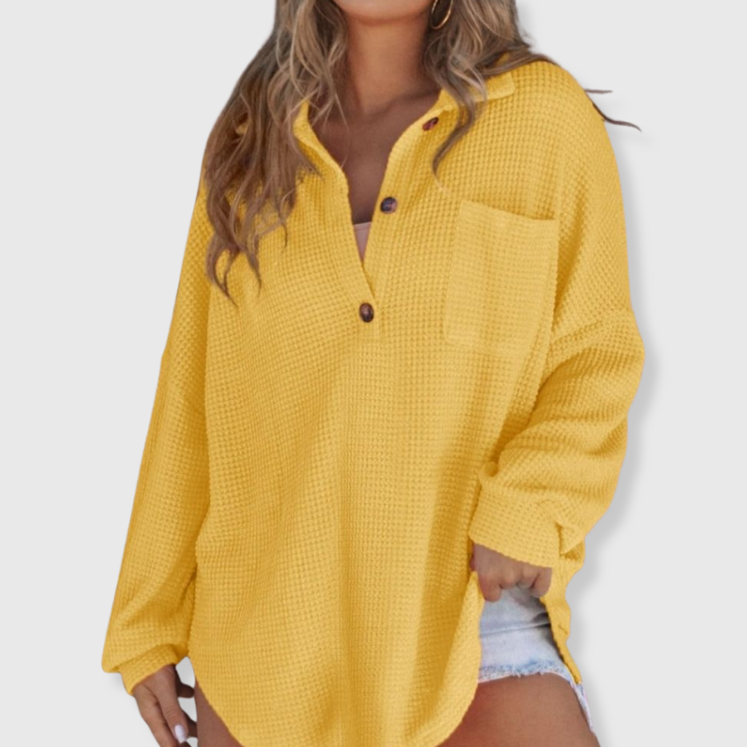 Talia | Waffelstrick V-Ausschnitt-Pullover