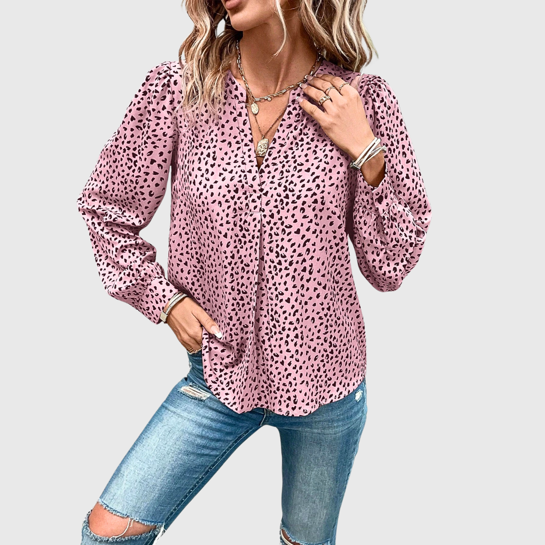 Anna | Bluse mit handgenähtem Animalier-Stil