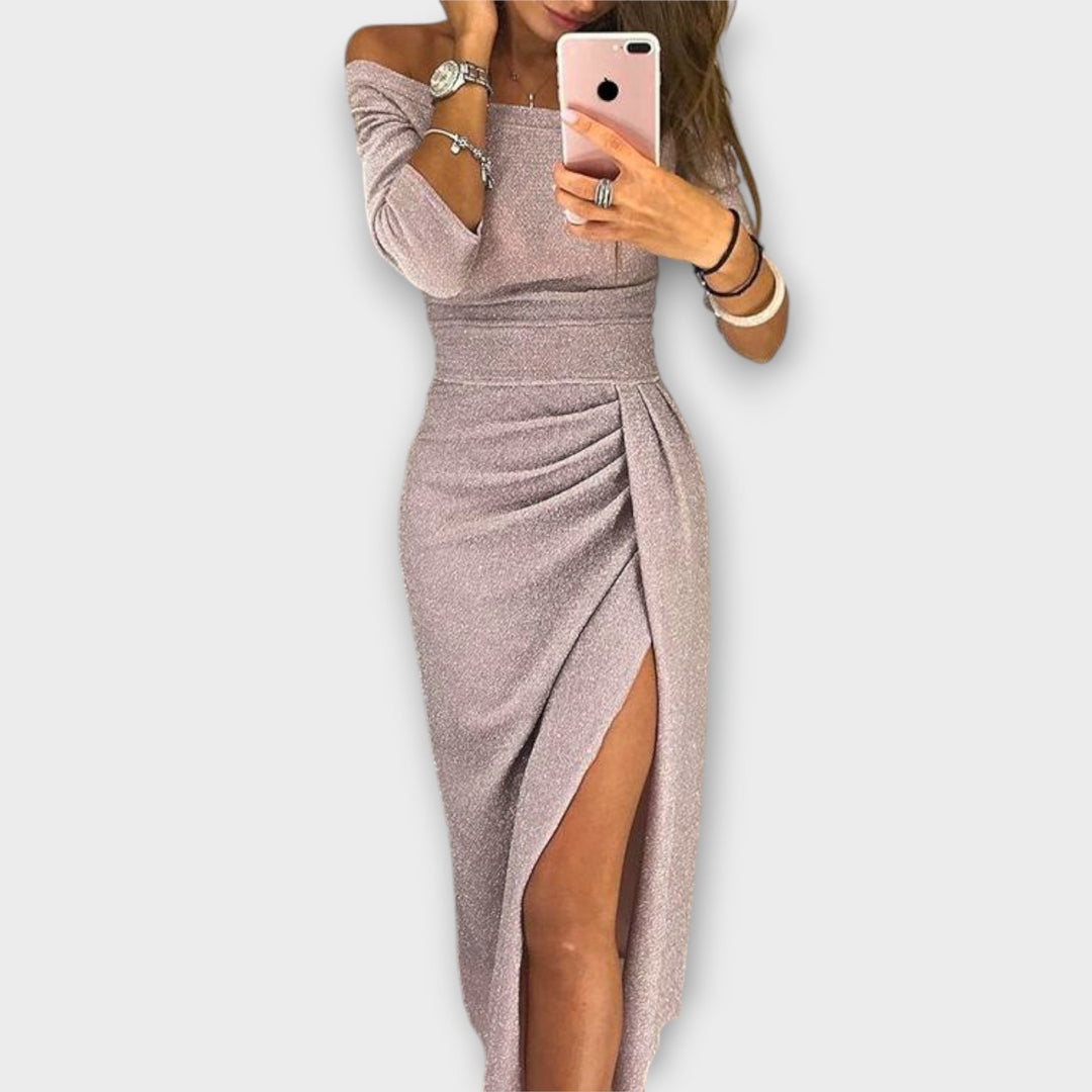 Nikita | Schulterfreies Premium-Kleid mit Glanzeffekt