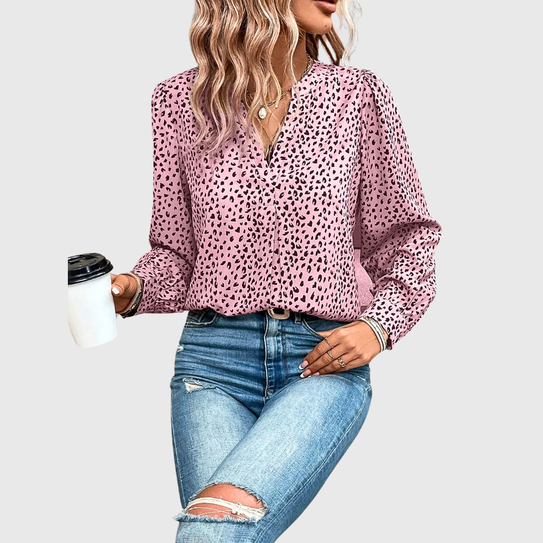 Anna | Bluse mit handgenähtem Animalier-Stil