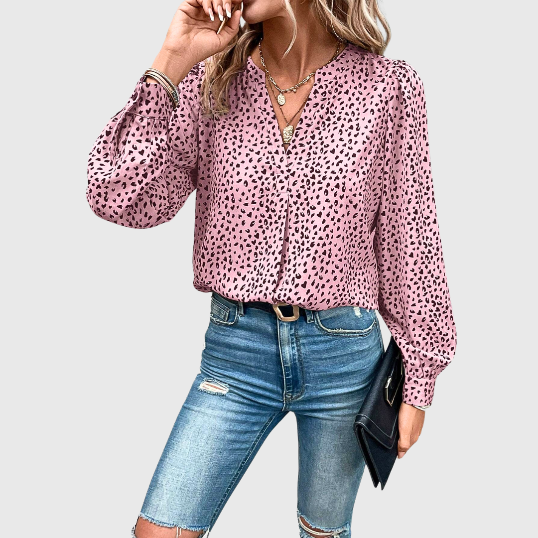 Anna | Bluse mit handgenähtem Animalier-Stil