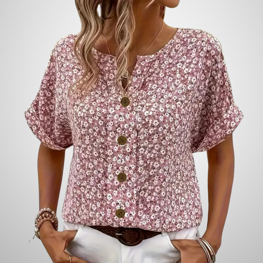 Leda | Vintage-Bluse mit Knopfleiste und Blumenmuster