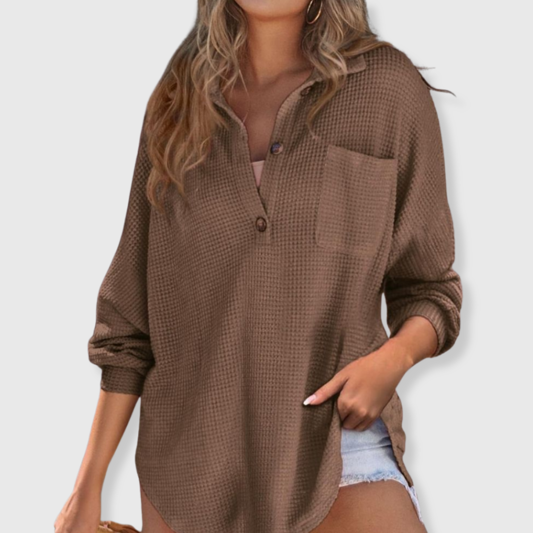 Talia | Waffelstrick V-Ausschnitt-Pullover