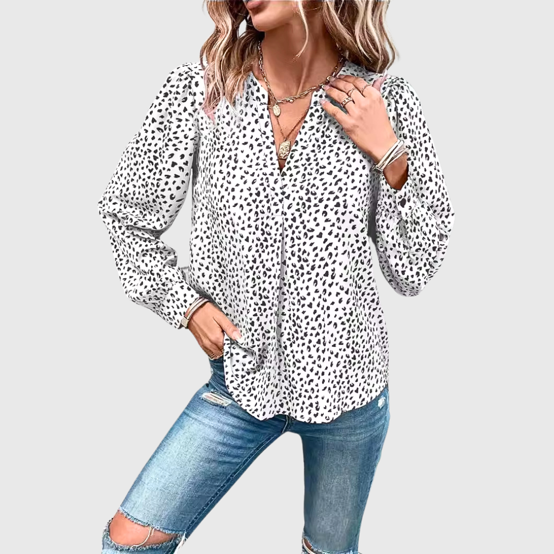 Anna | Bluse mit handgenähtem Animalier-Stil