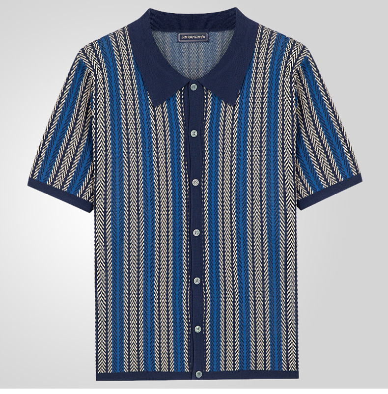Herren Retro-Gestreiftes Polohemd mit Knopfleiste