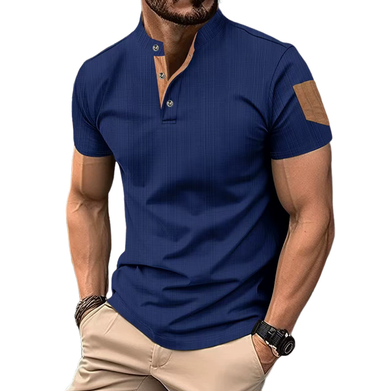 Herren Henley T-Shirt – Kurzarmshirt mit strukturiertem Stoff und Farbblock-Design