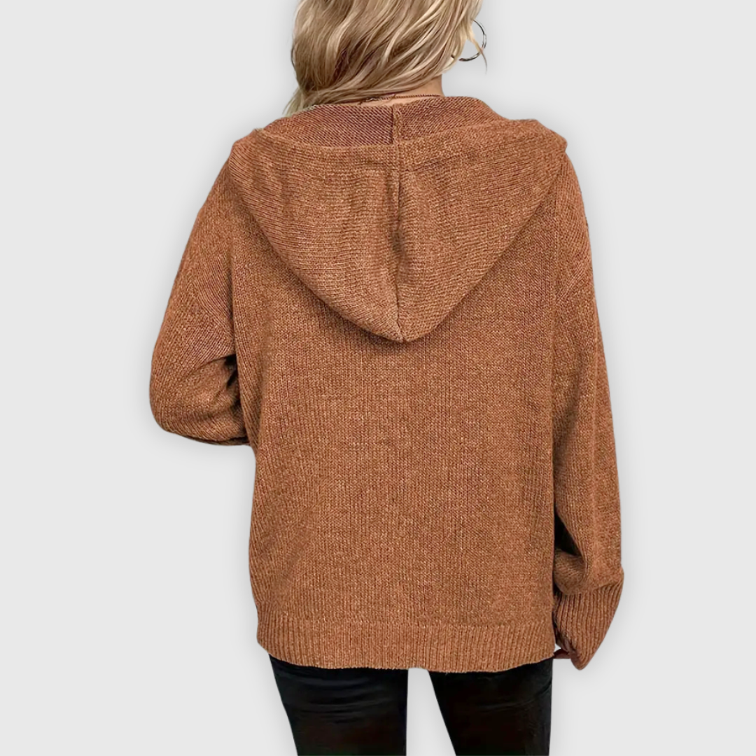 Susy | Elegante Langarm Kapuzen Pullover Mit Taste