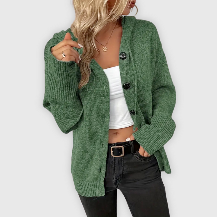 Susy | Elegante Langarm Kapuzen Pullover Mit Taste