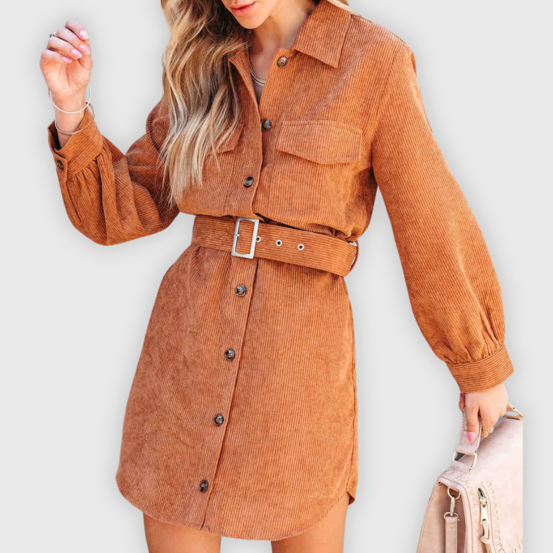 Marina | Trendiges Hemdkleid im Cord-Stil