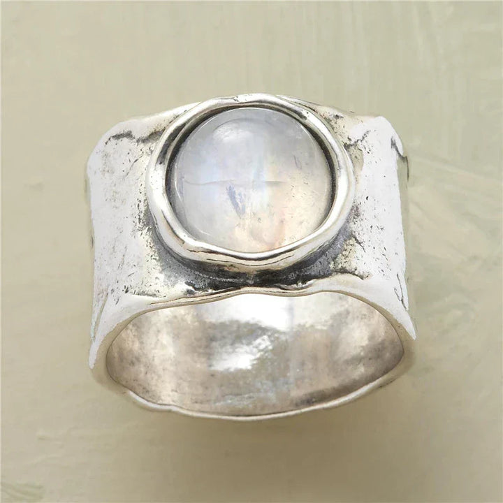 Moonstone Boho Ring | White Gold 14k