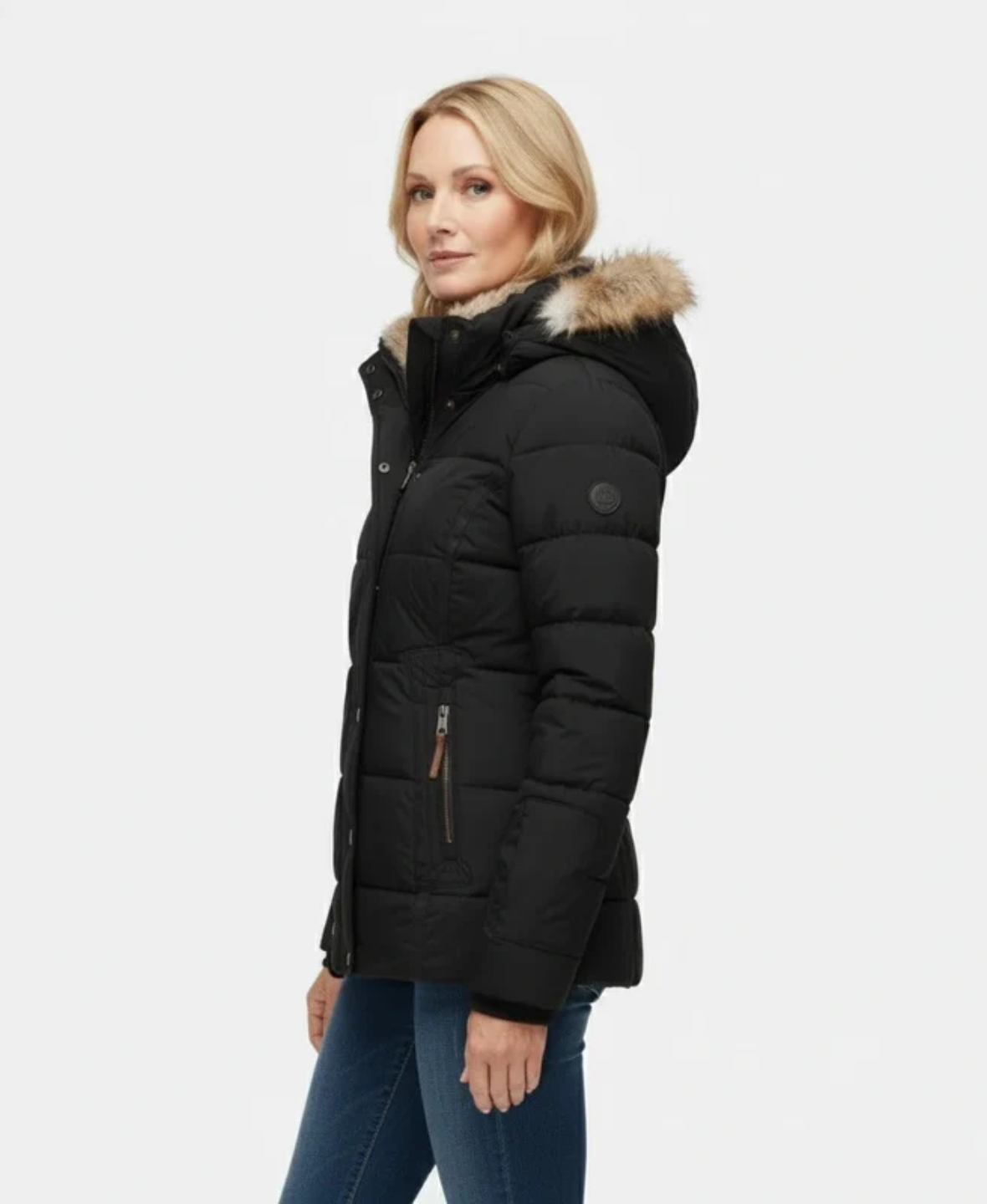 Verena | Warmer Mantel mit Kunstfellbesatz