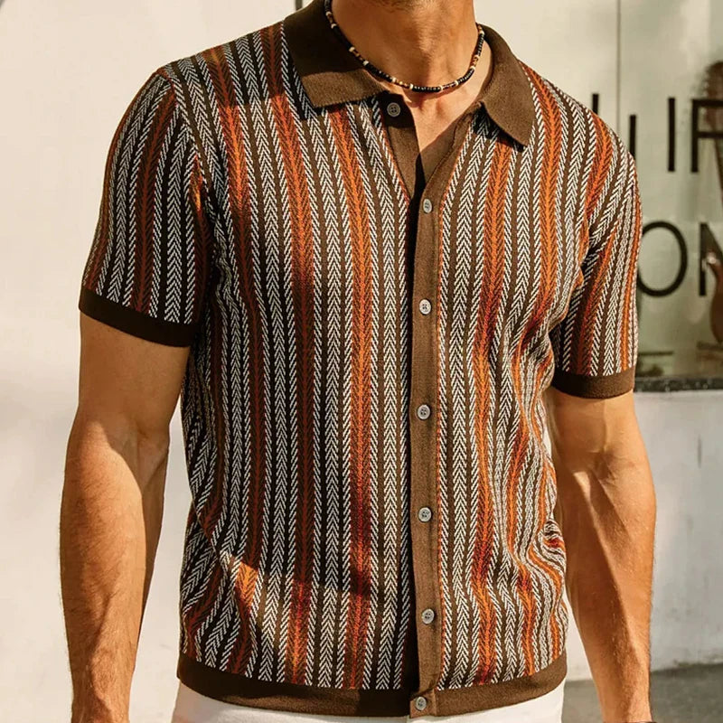 Herren Retro-Gestreiftes Polohemd mit Knopfleiste