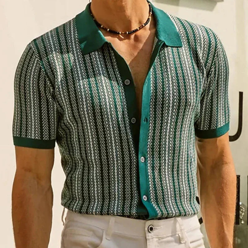 Herren Retro-Gestreiftes Polohemd mit Knopfleiste