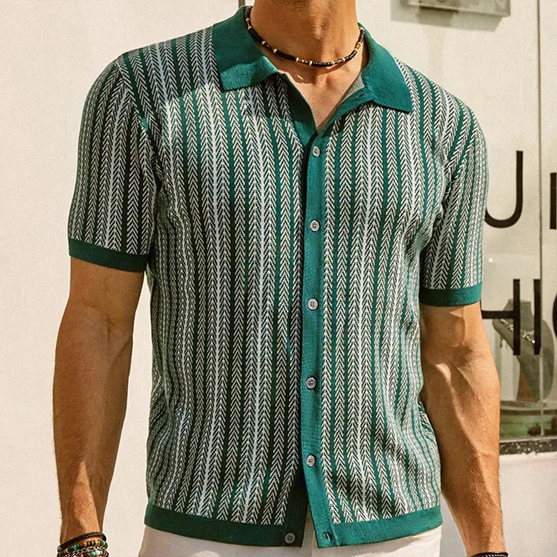 Herren Retro-Gestreiftes Polohemd mit Knopfleiste