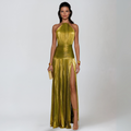 Nerina | Langes Metallic-Kleid mit Rückenausschnitt