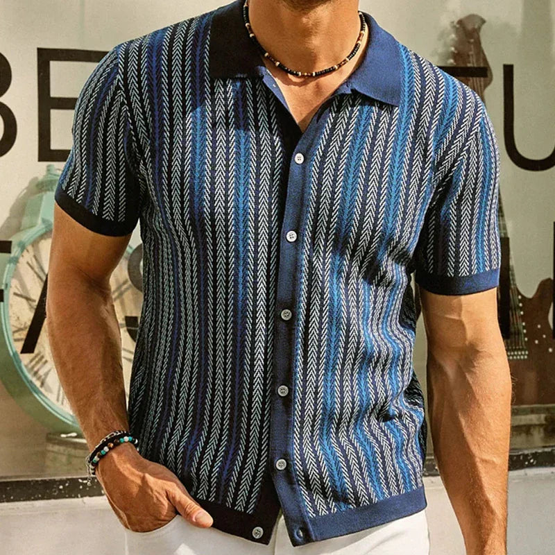 Herren Retro-Gestreiftes Polohemd mit Knopfleiste