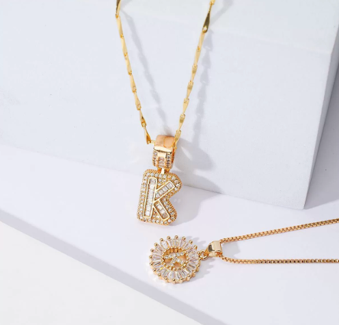 Moissanite Buchstaben-Initialen Halsketten-Set