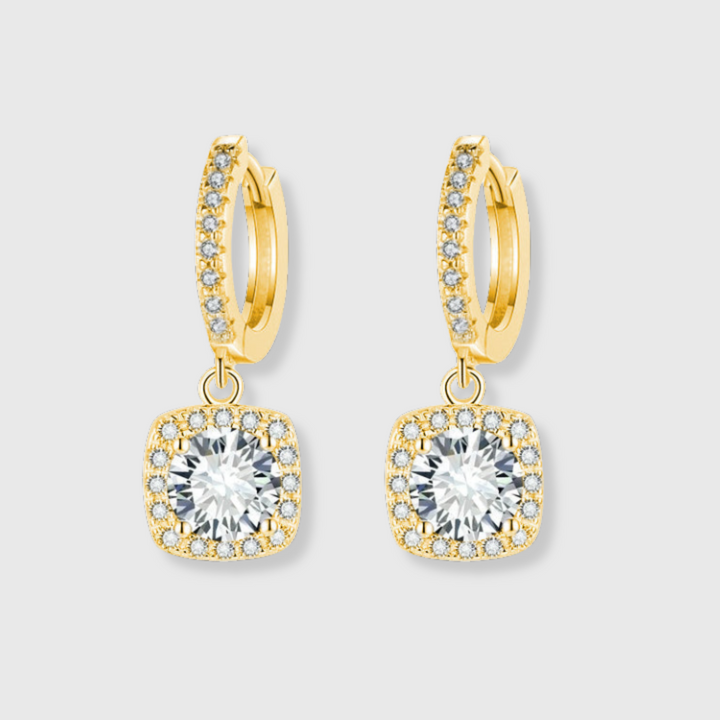 Square Halo Moissanite Drop Ohrringe | Gold