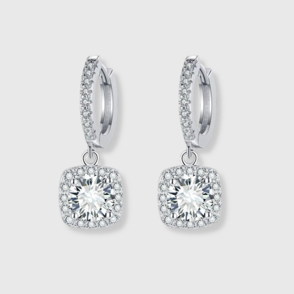 Square Halo Moissanite Drop Ohrringe | Weißgold