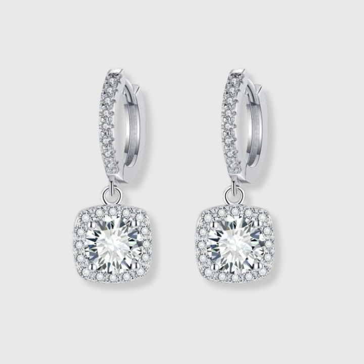 Square Halo Moissanite Drop Ohrringe | Weißgold