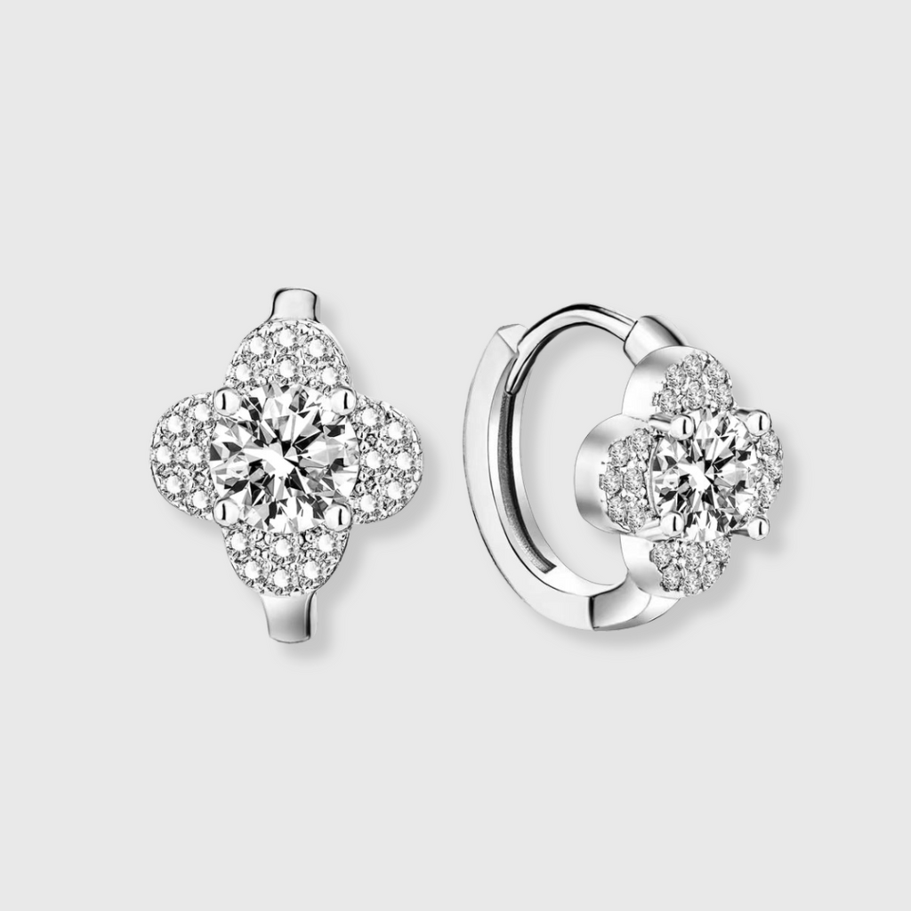 Moissanite Kleeblatt Ohrringe | Weißgold