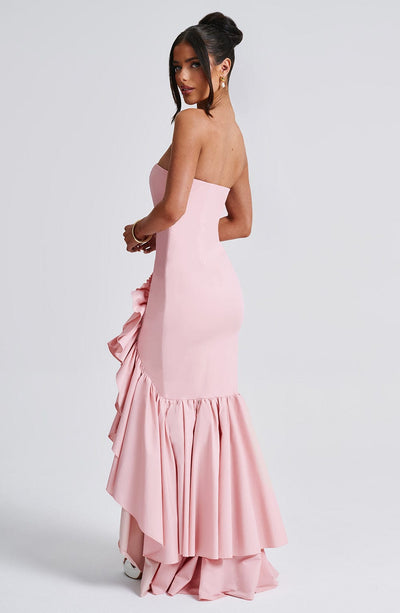 Vanessa | Schulterfreies Maxikleid mit Volants Handgefertigt