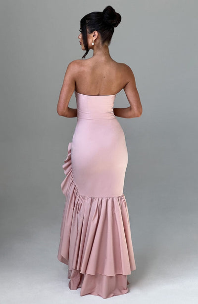 Vanessa | Schulterfreies Maxikleid mit Volants Handgefertigt