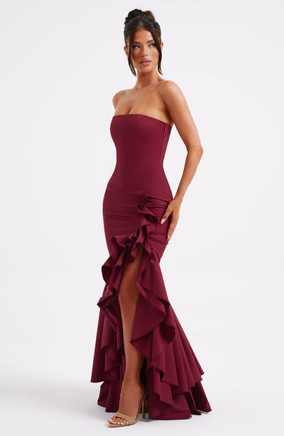 Vanessa | Schulterfreies Maxikleid mit Volants Handgefertigt