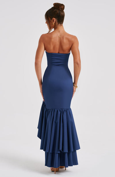 Vanessa | Schulterfreies Maxikleid mit Volants Handgefertigt