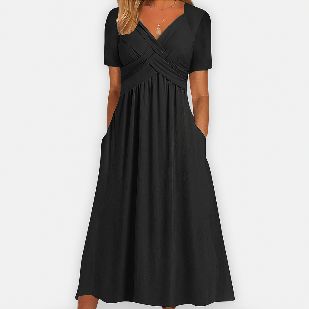 Ania | Handgenähtes Premium-Kleid mit V-Ausschnitt