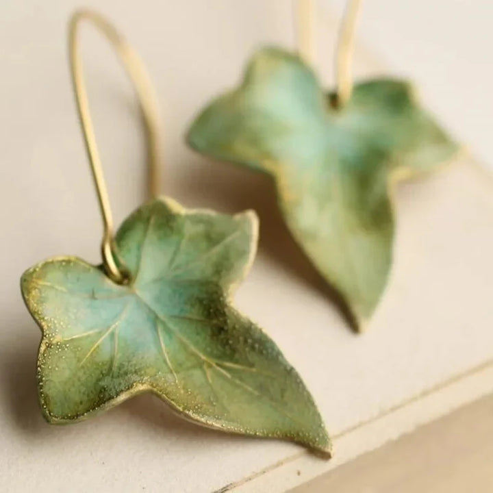 Antique Green Leaf Earrings | Gold 14k