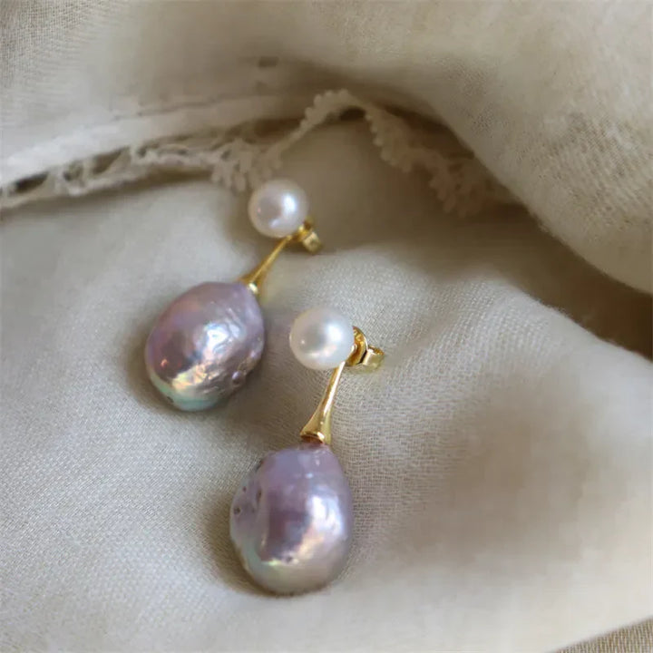 Exquisite Lilac Pearl Earrings | Gold 16k
