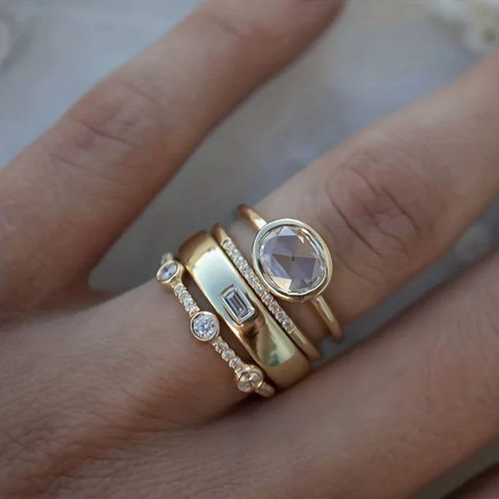 Vintage Gold & Zirconia Ring Set | Gold 18k
