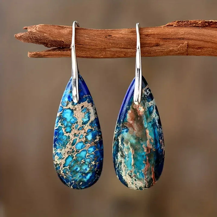 Azure Ocean Stone Earrings | White Gold 16k