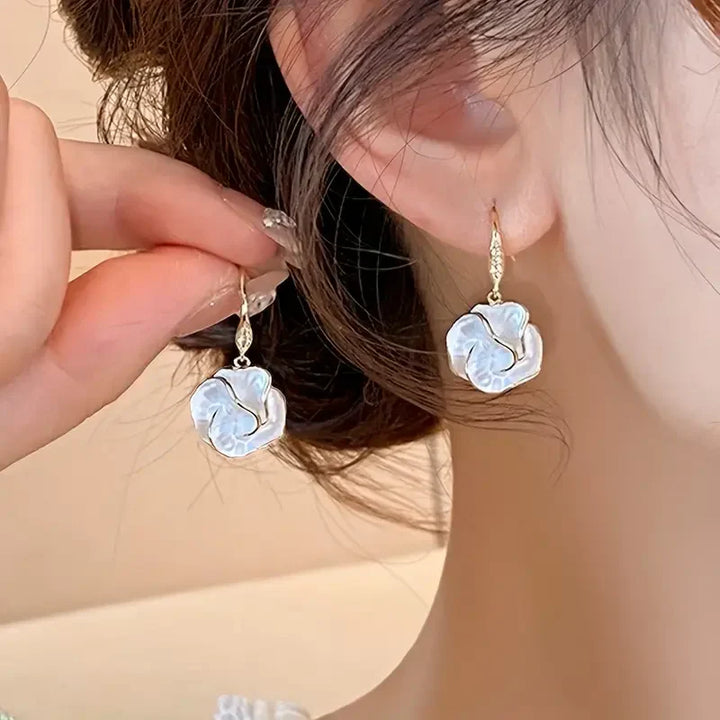 White Spiral Earrings | Gold 14k