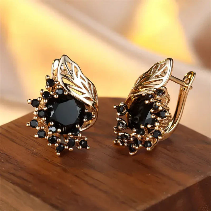 Black Zirconia Golden Earrings | Gold 18k