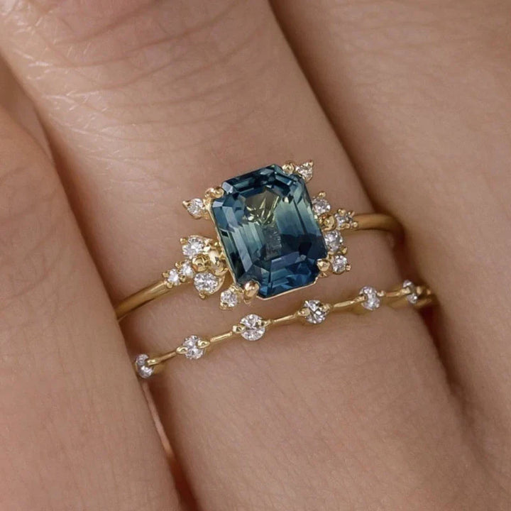 Crystal Blue Shine Ring Set | Gold 18k