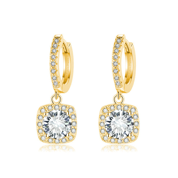Square Halo Moissanite Drop Ohrringe | Gold