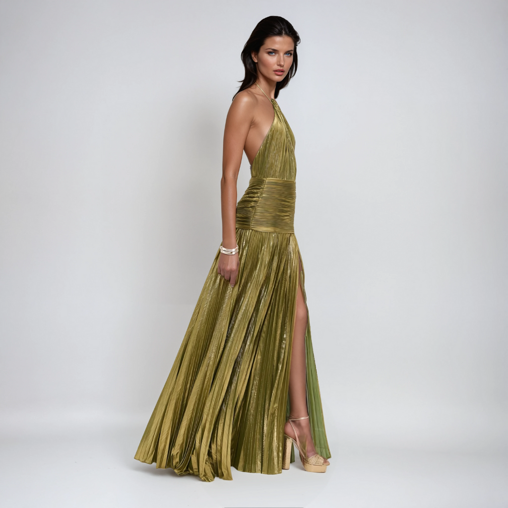 Nerina | Langes Metallic-Kleid mit Rückenausschnitt