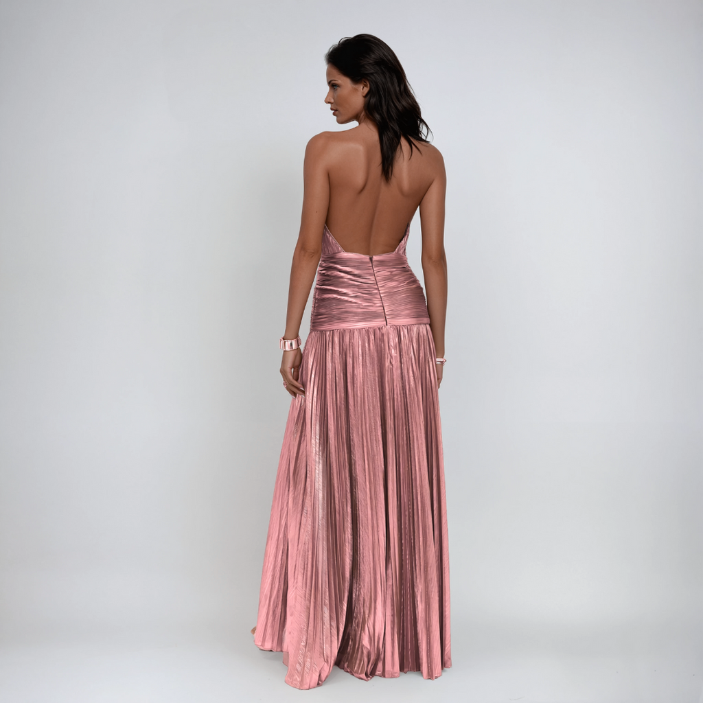 Nerina | Langes Metallic-Kleid mit Rückenausschnitt